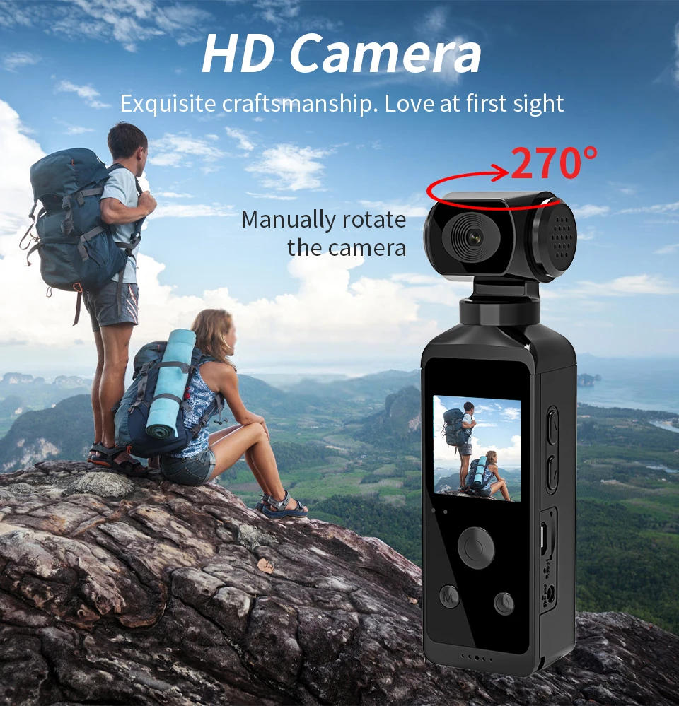 Description Picture 2 of itemNew 4K 1080P Pocket Camcorder HD Cam 1.3"  LCD Screen 270° Rotatable Wifi Mini sports Camera with Waterproof Case Motion Cameras