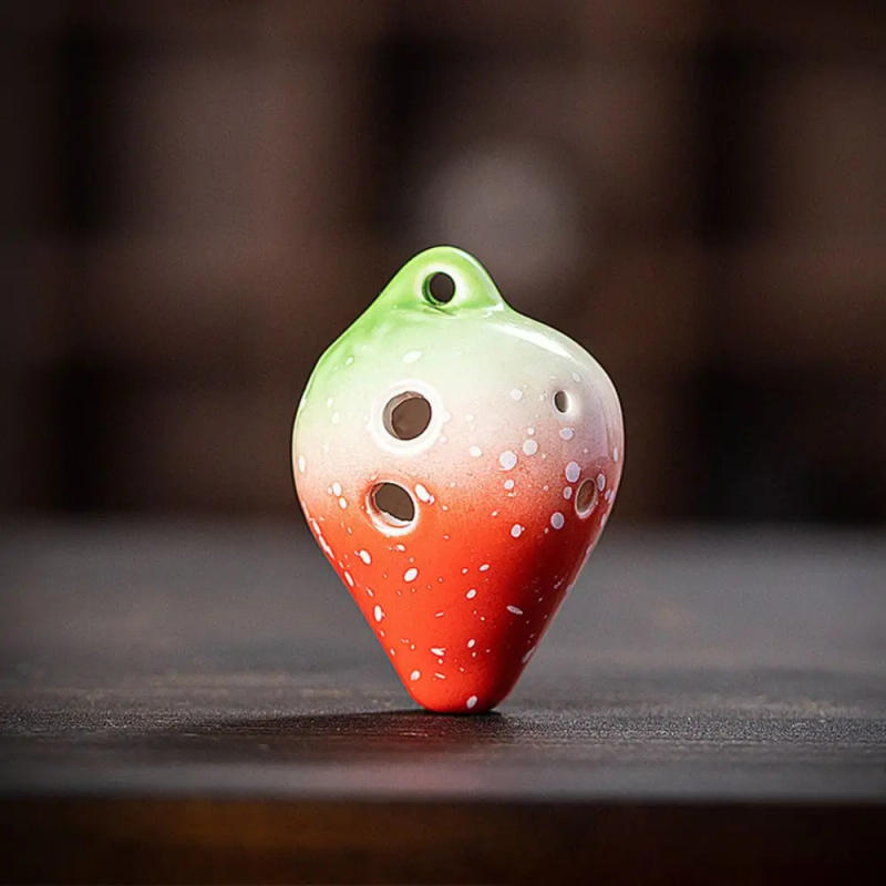 Description Picture 5 of item6 Hole Ocarina Cute Color Ceramic Strawberry shape C Tone Flute Wind Musical Instrument Portable Beginners Kids Music Instrument