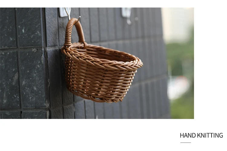 Description Picture 4 of itemHanging Plastic Storage Basket for Flowers Plants Pot Handwoven Basket with Handle for Kitchen Organizer Home Room Decoration