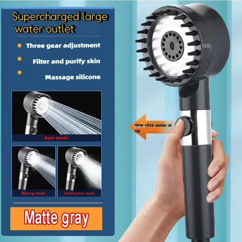 Description Picture 2 of itemHigh Pressure Shower Head Filter Water-saving Shower 4-mode Adjustable Spray with Massage Brush Rain Faucet Bathroom Accessories