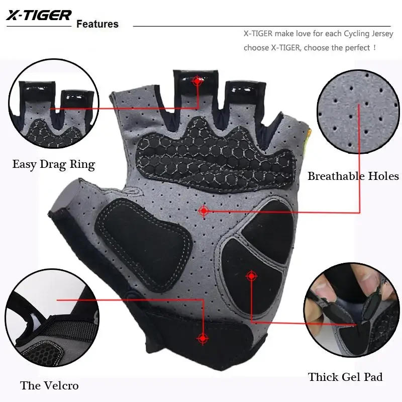 Description Picture 6 of itemX-TIGER Cycling Gloves Half Finger Pro Racing Gloves 3D GEL Pad Man Woman Breathable Non-Slip Sport Gloves MTB Bike Mitten