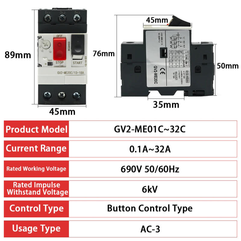 Description Picture 3 of item3P Motor Starter GV2ME Series Motor Protector Motor Circuit Breaker Push Button Thermal Magnetic Type Motor Breaker MPCB Factory