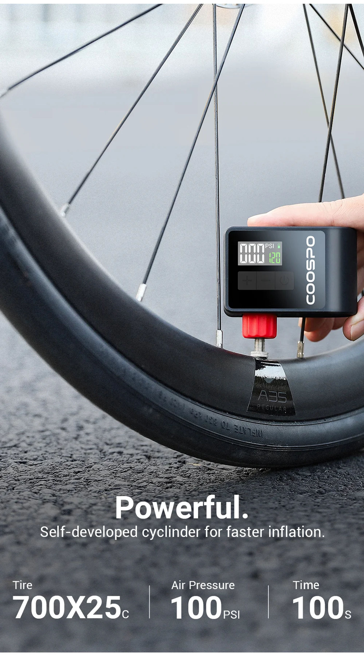Description Picture 4 of itemCOOSPO Portable Air Pump 120PSI Mini Electric Digital Inflator 500mAh MTB Road Bike Accessories for Bike Schrader Presta Tires