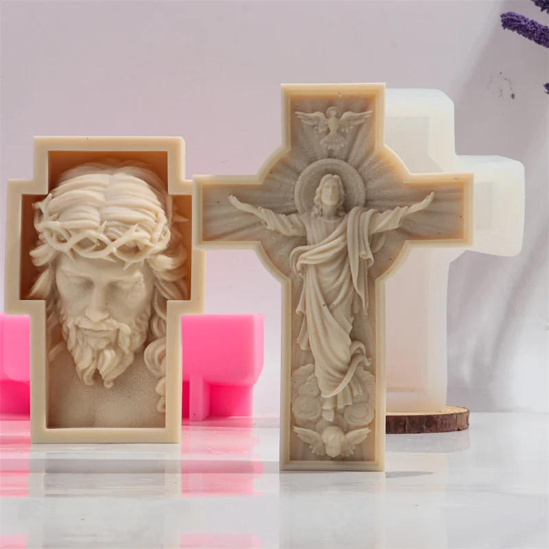 Description Picture 2 of itemLarge Jesus Cross Statue Silicone Mold Mythological Figure Sculpture Candle Mould Resin Soap Mold Jesus Gypsum Mould Home Decor
