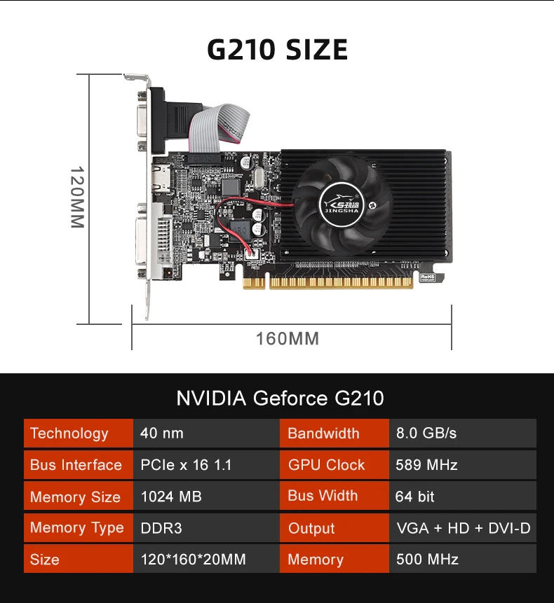 Description Picture 3 of itemGT210 1GB 64Bit GDDR3 Graphics Cards PCI-E Pcie 2.0 X16 VGA DVI Video Card For NVIDIA Geforce 1gb PC GPU GT 210 64 Bit