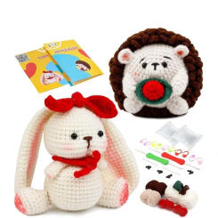 KRABALL Crochet Animal Kit for Beginners With Video Tutorial Cotton Knitting Yarn Thread Needles Hooks Knit Tool Set Accessories
