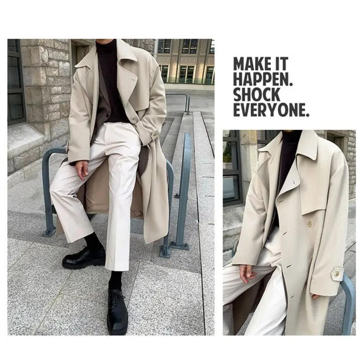 Description Picture 3 of itemAutumn Winter Mid-length Over-the-knee Windbreaker Men's Loose High Street Personality Casual Windbreakers Jackets Male Clothes