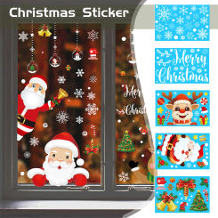 Christmas Window Stickers Home Decorations Cartoon Mirror Xmas Static Sticker New Year 2024 Merry Santa Elk Room Wall Decor 2025