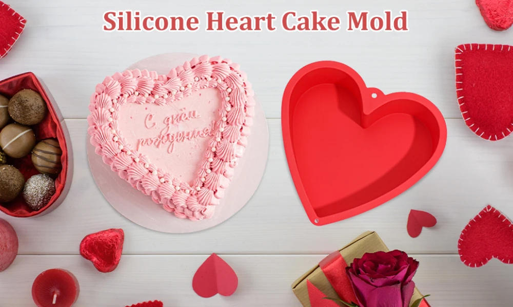 Description Picture 3 of itemSilicone Heart Shaped Cake Pans Nonstick Reusable Round Baking Tray Cake Bakeware Pan Toast Mold Baking Tool for Pastry Dessert