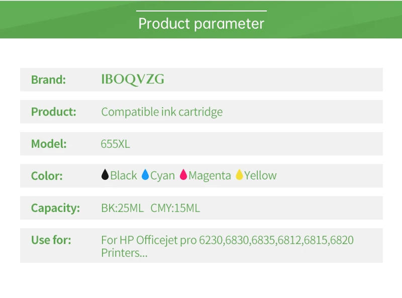 Description Picture 3 of itemIBOQVZG 655XL New Ink Cartridge For HP 655XL Compatible For HP655 Deskjet Ink Advantage 3525 4615 4625 5525 6525 Printer