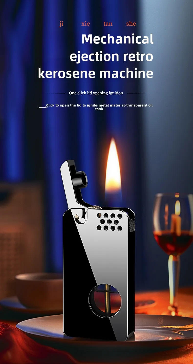 Description Picture 2 of itemTransparent Visible Kerosene Gasoline Lighter Retro Metal Flint Cigarette Windproof Lighter Smoking Accessories Gifts for Men