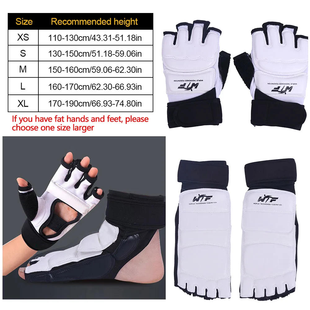 Description Picture 2 of item1 Pair Karate Gloves Taekwondo Equipment Half Finger Protector Boxing Hand Foot Protection Foot Guards Martial Arts Kickboxing