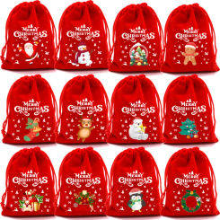 5/10PCS Christmas Gift Bags Velvet Storage Bags for Candy Snack Drawstring Wrapping Bag Xmas Gifts Packing Bag Gift Decoration