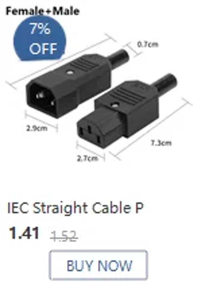 Description Picture 5 of item1PCS,90 Degree Angled IEC 320 C13 Female Plug AC 10A 250V Power Cord Cable Connector