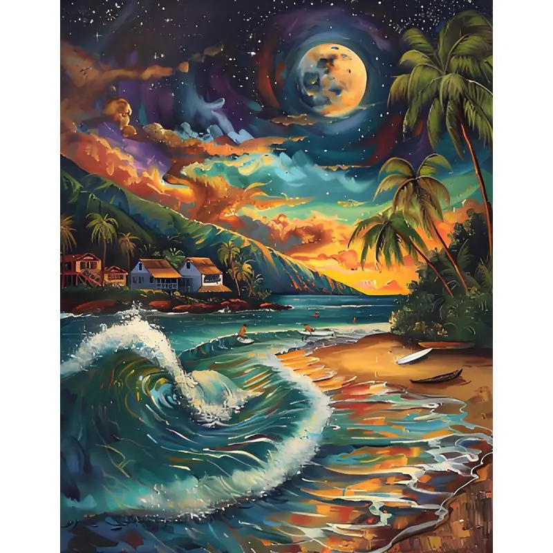 Description Picture 2 of itemGATYZTORY DIY Paint By Number Seaside Moon Scenery Canvas Painting Acrylic Paint Numbers Painting Unique Gift Home Decor