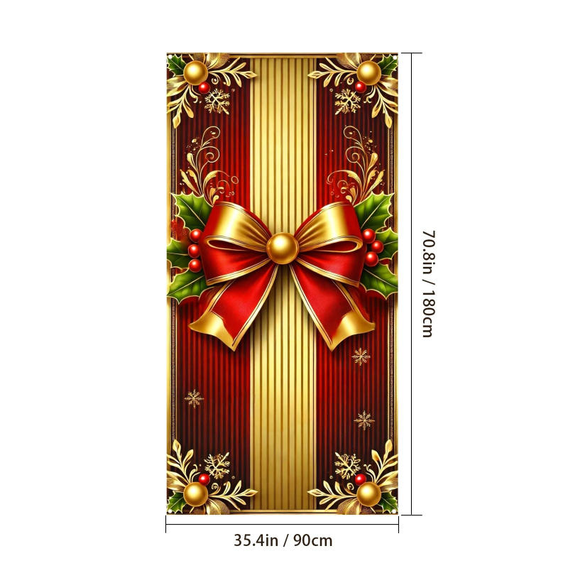 Description Picture 4 of itemRed Gold Color Christmas door covers with bows home wall party banners autumn and winter Christmas and New Year's decorations
