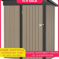 Storage Shed Outdoor Garden Shelter Brown Steel Utility Tool Shed Storage House With Door & Lock Prefabricated Warehouse Sheds