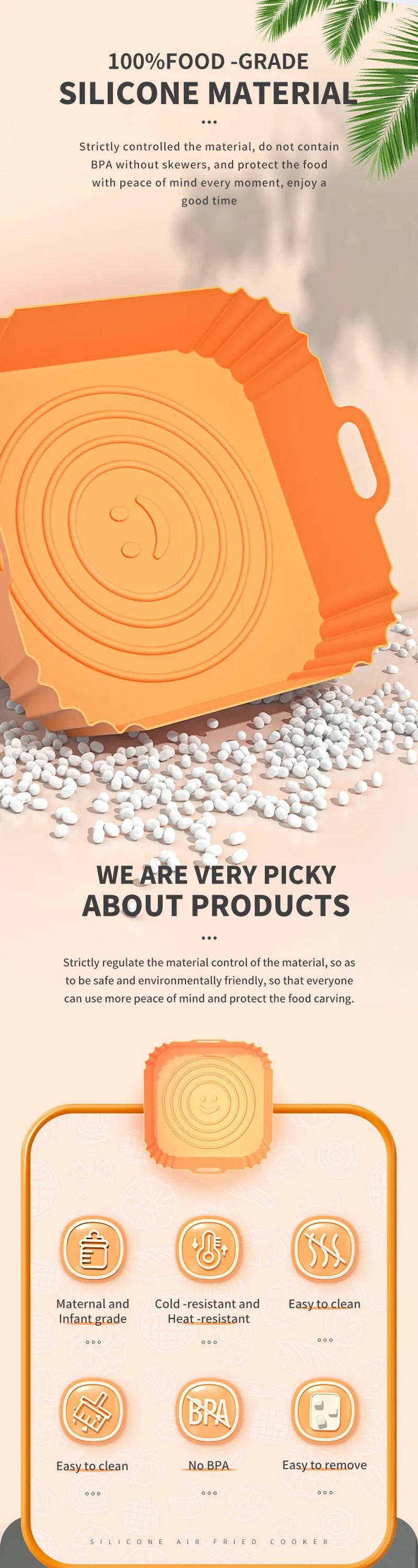 Description Picture 3 of item1Pcs Air Fryer Silicone Basket Silicone Mold Airfryer Oven Baking Tray Pizza Fried Chicken Basket Reusable Pan Liner Accessories