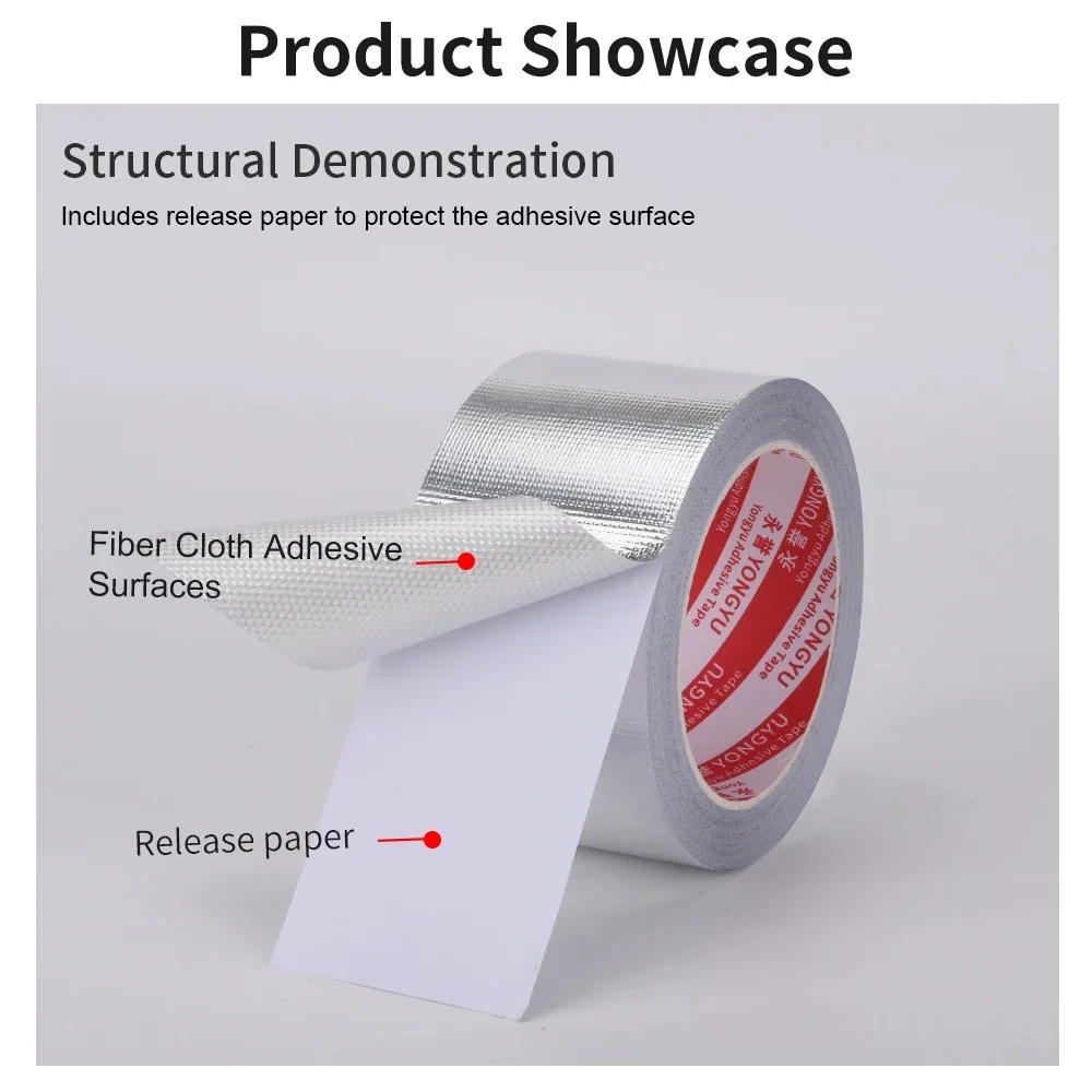 Description Picture 5 of item20m Heavy-Duty High-Temperature Resistant Fiberglass Aluminum Foil Tape for HVAC Sealing, Fireproof Heat Resistant Tape