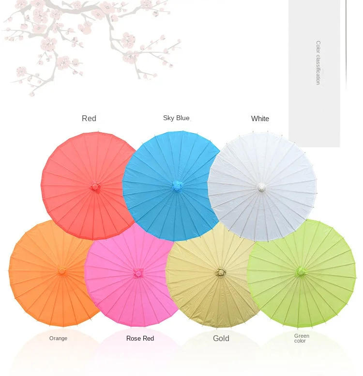 Description Picture 4 of item20cm/30cm/40cm/60cm/82cm Diameter Bamboo Wedding Umbrella Parasol White Paper Long Handle Wedding Favor Parasol Cloth Umbrella