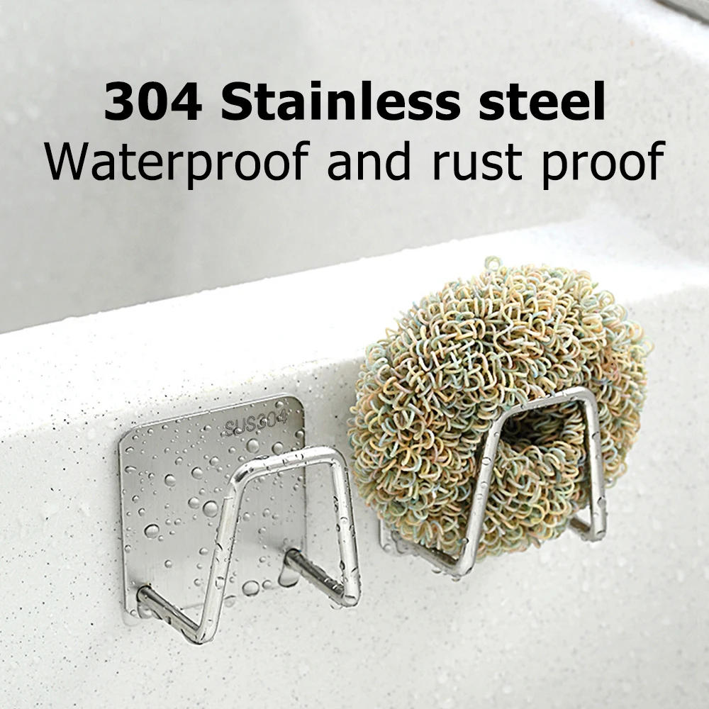 Description Picture 4 of itemKitchen Sponges Holder Stainless Steel Sink Sponges Drain Drying Rack Self Adhesive Storage Holder Wall Hooks Kitchen Organizer