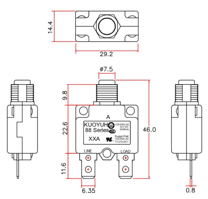 Description Picture 4 of itemKuoyuh 88 Series circuit breaker 5A 10A 15A 20A 25A 30A DC automatic reset thermal overload protector switch for Motors
