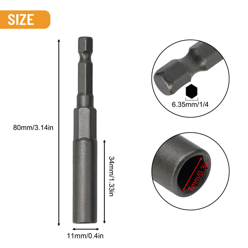 Description Picture 3 of item1PCS 80mm Length 1/4" Hex Hex Sockets 5.5-17mm Drive Magne Socket Impact Nut Bolt Drill Bits Power Drill Screwdriver Sleeve