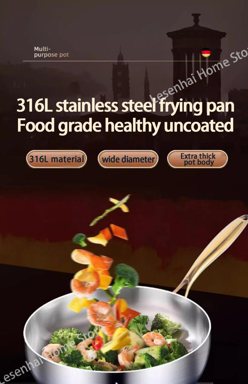 Description Picture 2 of item316 Stainless Steel Deep Frying Wok Pan Nonstick Cooking Fried Steak Gas Stove Pot Induction General Kitchen Cookware Saucepan