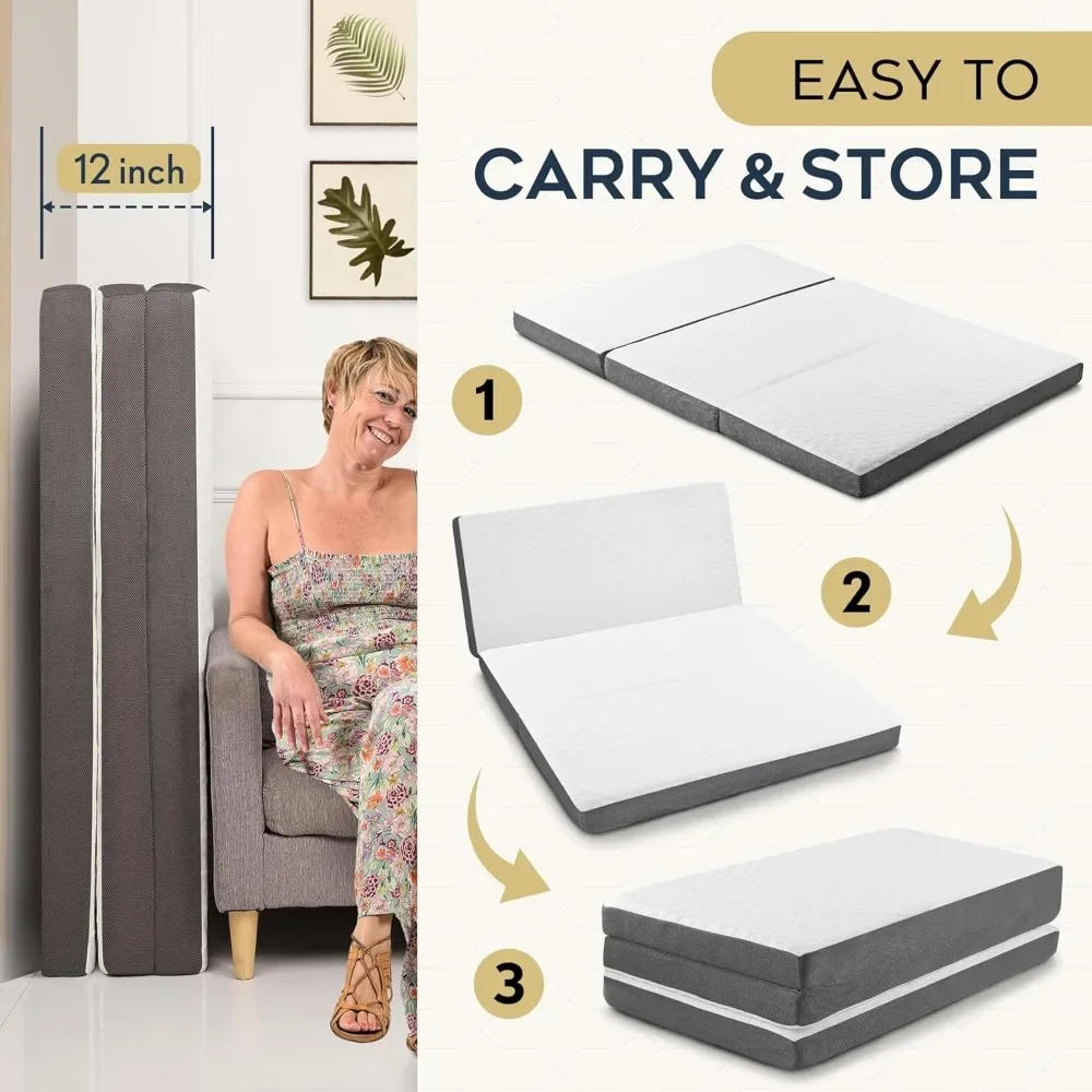 Description Picture 6 of itemTri Folding Mattress with Memory Foam Layer - 4 Inch Trifold Foldable Bed Mattress with Washable Cover | Full Size 75" x 54" x 4