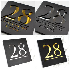 Laser Cut Matt Black & Gold/Black & Silver Mirror Floating House Sign Door Numbers Plaques180mm x 180mm acrylic art