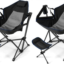 2 Pack Hammock Camping Chair with Footrest, Outdoor Folding Swinging Chair with Cozy Head Pillow, Cup Holder, Carrying Bag, Port