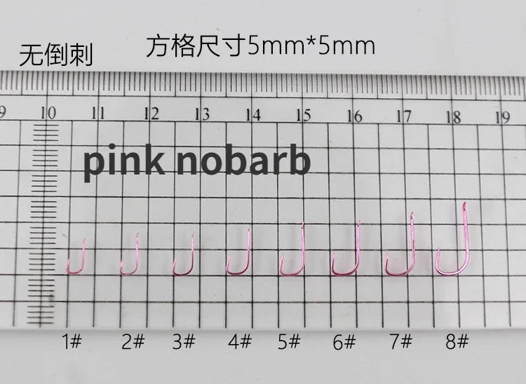 Description Picture 5 of item50pcs Fishing Hook 1#-8# Barbed Nobarb Fishhook Tiny Blue Green Pink Fishhook Uncircle No Ring Carp Hooks Tackle Flat Body pesca