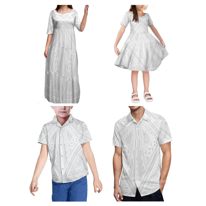 Description Picture 5 of itemFamily Set Clothes Adult Children's Clothing 4-piece Sets Women Dress Custom Hibiscus Polynesian Tribal Design For White Sunday