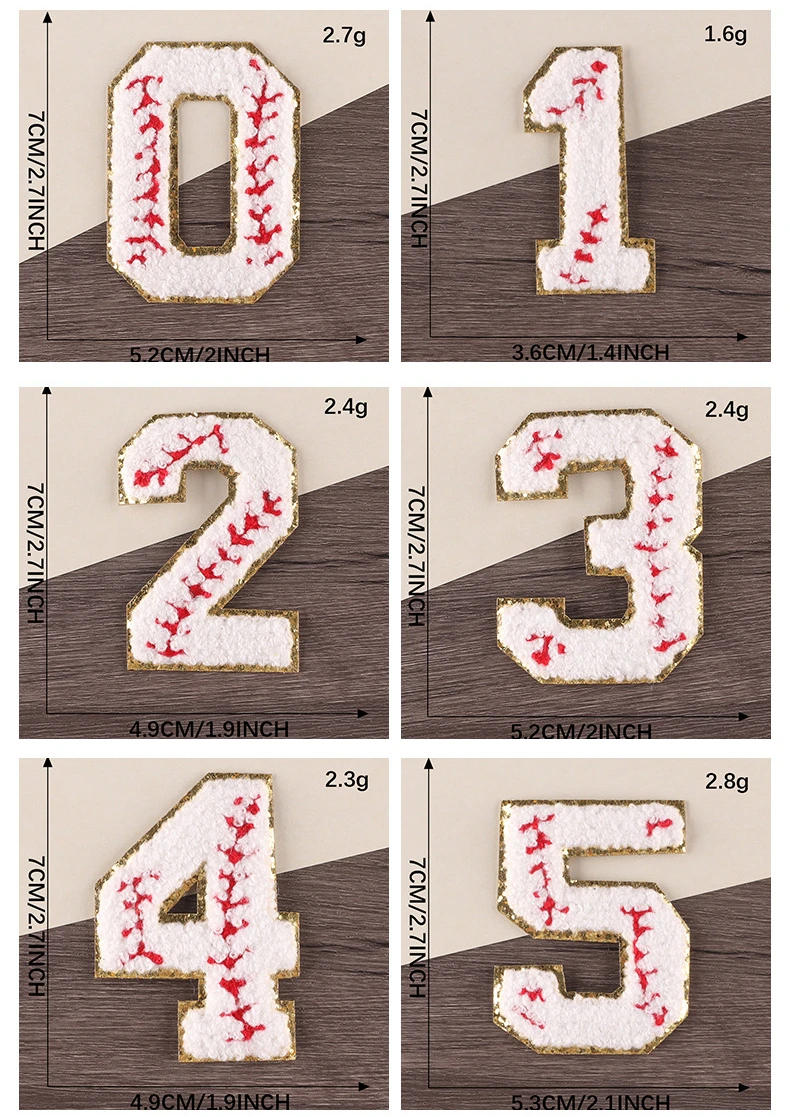 Description Picture 3 of itemBaseball Chenille Letters Patches Sequins Edge Towel Embroidered Iron on Felt Alphabet Heat-adhesive Appliques for Clothes DIY