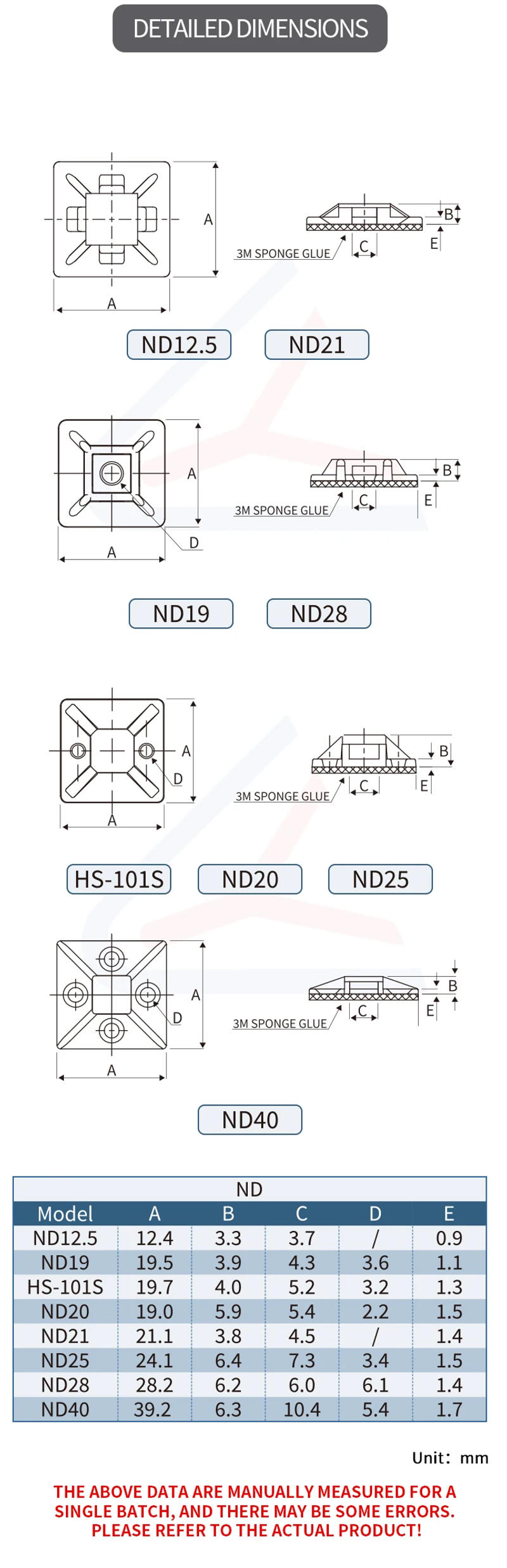 Description Picture 2 of itemND 20/50/100PCS Cable Tie Mounts Self Adhesive with Screw Hole Zip Wire Tie Mounting Base Holder