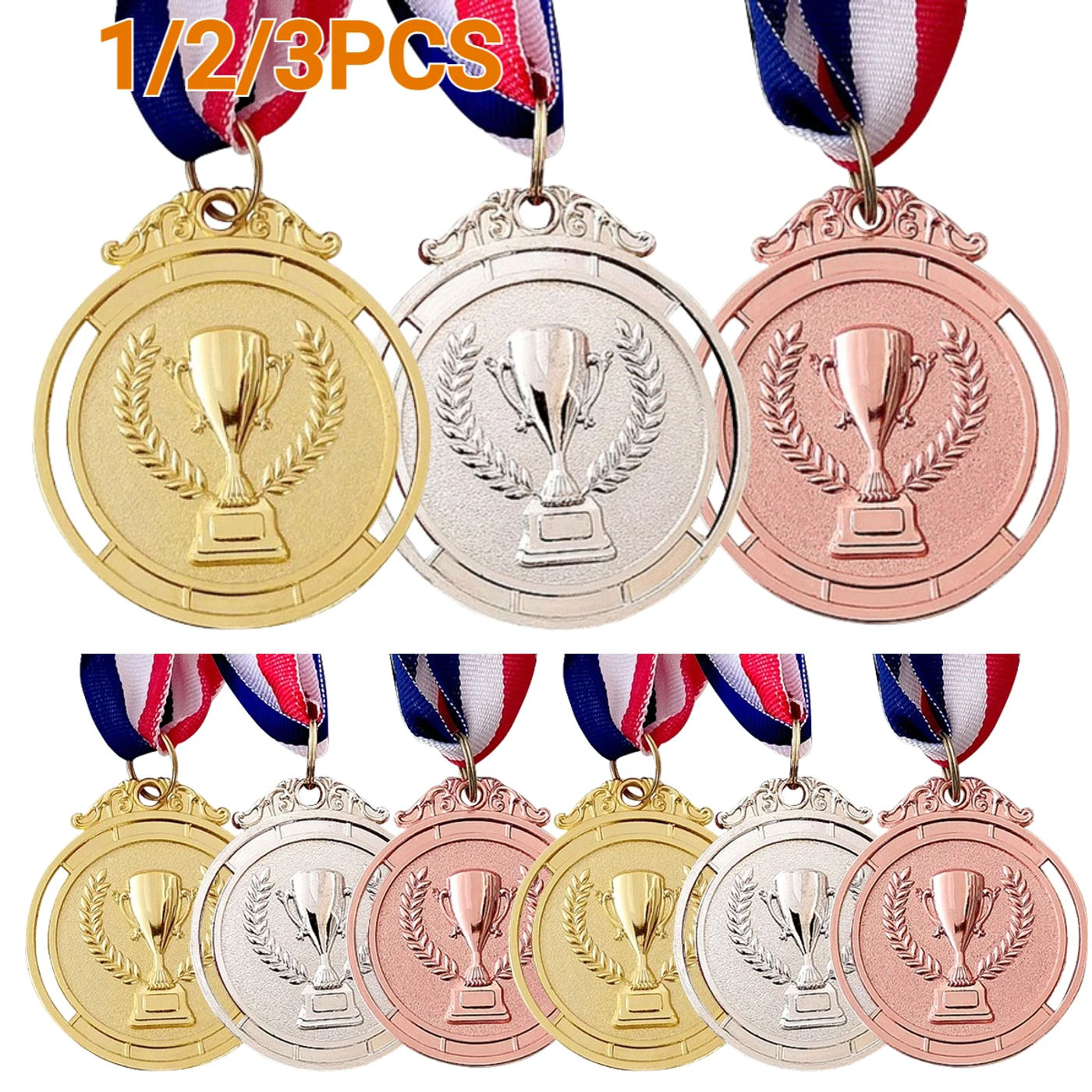Description Picture 4 of item3/2/1PCS Metal Award Medals with Neck Ribbon Gold Silver Bronze Prizes Award Medal for Sports Competition Games Souvenir Gifts