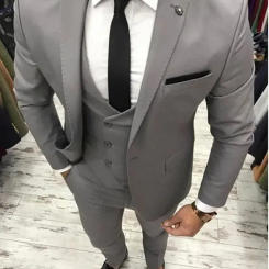 Gentle Grey Wedding Suits For Men Slim Fit 3 Piece Groom Tuxedo Prom Jacket Custom Blazer Sets Terno Masculino Traje De Hombre