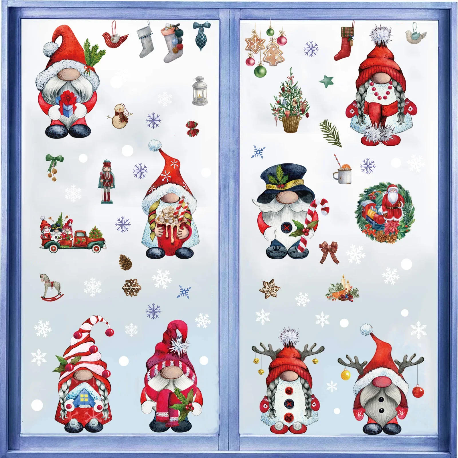 Description Picture 5 of item9 Sheets Christmas Window Mirror Stickers Clings for Glass Window Christmas Window Decals Xmas Santa Mirror Tile Toilet Stickers