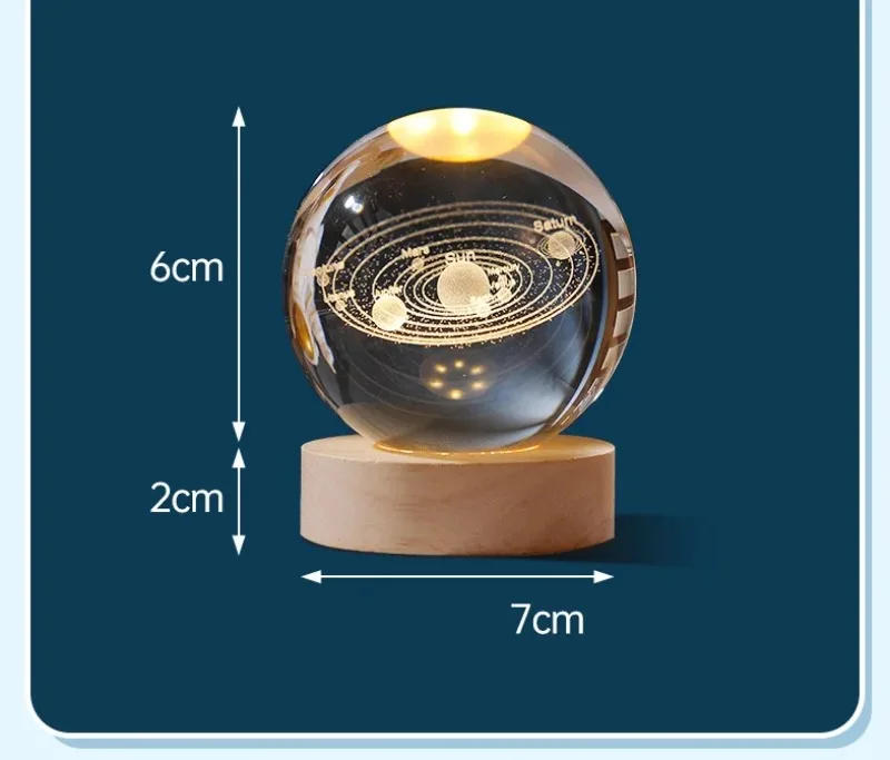 Description Picture 4 of item3D Moon Crystal Ball Astronomy Galaxy Solar System Saturn Luminous Balls Snow Glass Globe Night Light Home Desktop Decoration