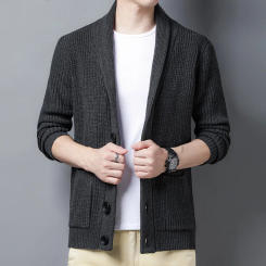 2023 New Spring Autumn Knitted Cardigan Men Solid Color V Neck Slim Fit Sweatercoat Turn Down Collar Casual Single Breasted Tops