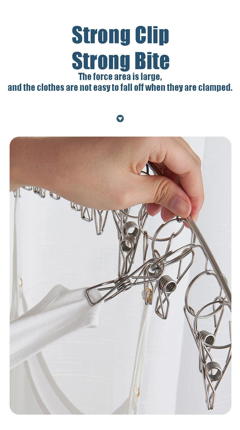 Description Picture 5 of item6-20Pegs Stainless Steel Clothes Drying Hanger Windproof Clothing Rack Clips Sock Laundry Airer Hanger Underwear Socks Holder