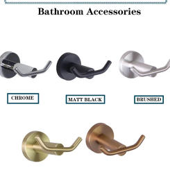 Double Robe Hook Chrome Wall Mounted Screw Fixation Stainless Steel Brushed Gold Simple Style Hotel Accessories