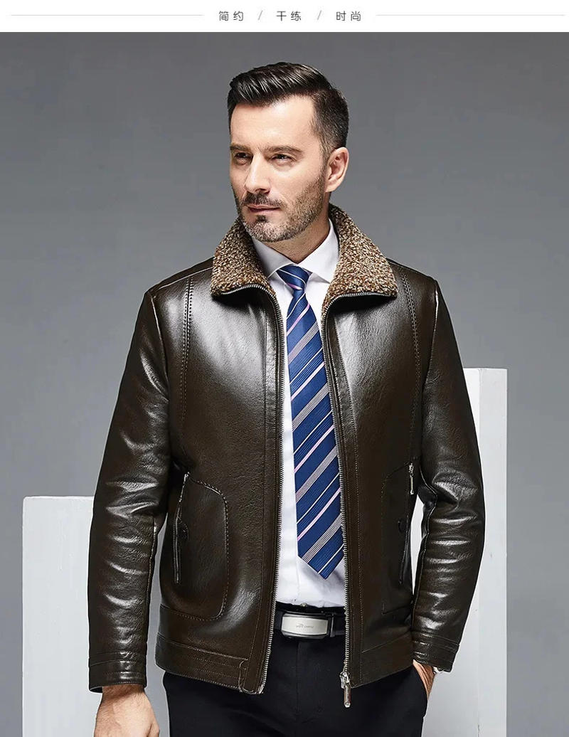 Description Picture 6 of itemWinter Men's Leather Jacket Men Plush Thick Coat Male Casual Fake Clothes for Man Lapel Top Jaqueta De Couro FCY