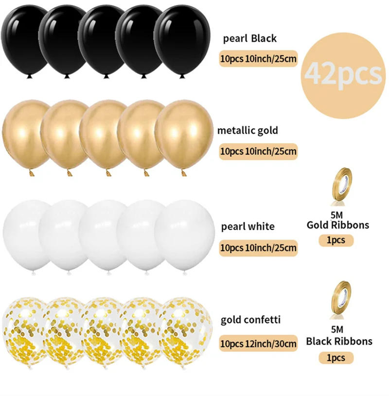 Description Picture 3 of item42pcs 12inch Gold Black White Confetti Latex Balloons Birthday Party Decorations Kids Adult Wedding Graduation Globos Supplies