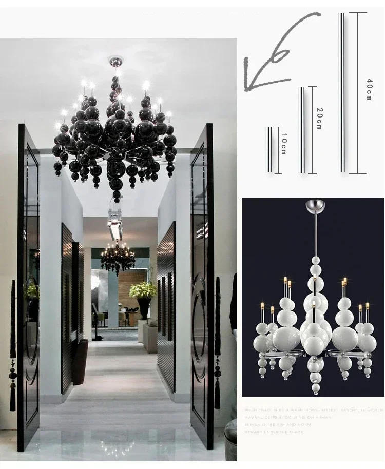 Description Picture 3 of itemTears From Moon chandelier black bubble lamp for Restaurant hanging light fixtures Luxury Loft Decor over island kitchen תאורה