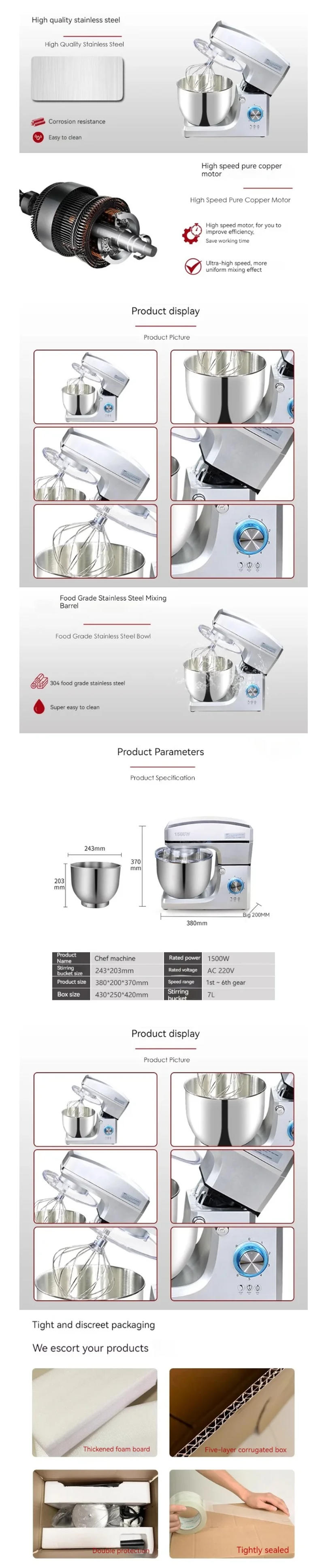 Description Picture 2 of itemCommercial 1500W Multifunctional Dough Mixer Household Electric Food Mixer 5.5L Egg Cream Salad Beater Cake Mixer