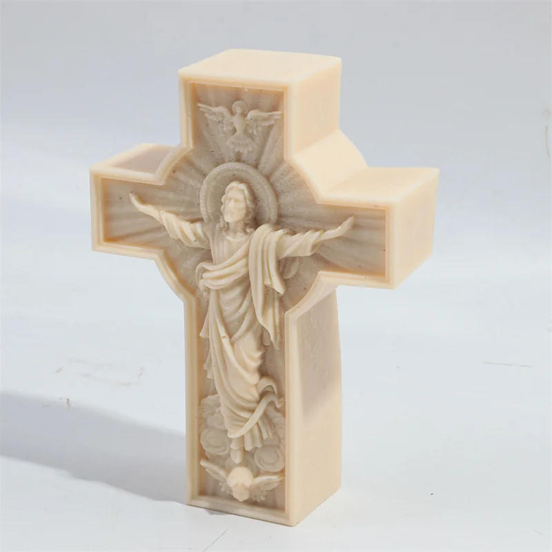 Description Picture 4 of itemLarge Jesus Cross Statue Silicone Mold Mythological Figure Sculpture Candle Mould Resin Soap Mold Jesus Gypsum Mould Home Decor