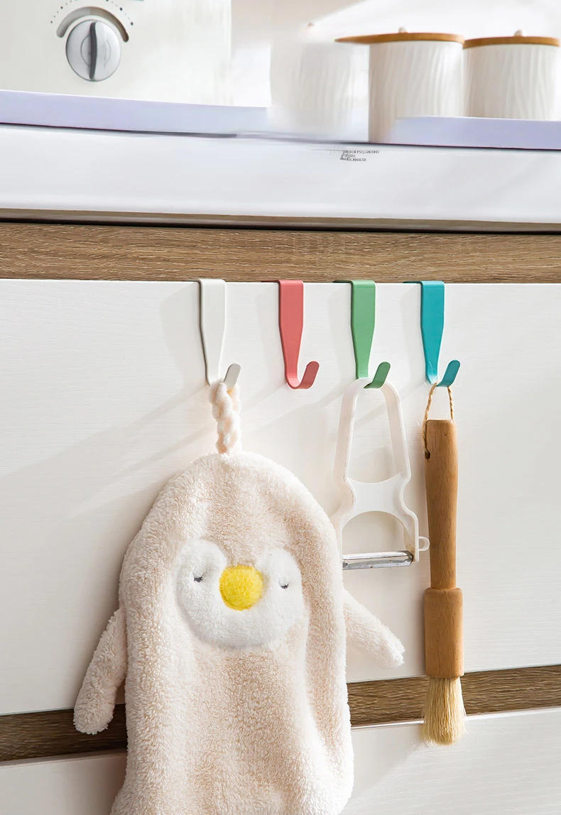 Description Picture 2 of item4Pcs Carbon Steel Back-hung Hook Kitchen Bathroom Cabinet Wardrobe Door Non-perforated Clothes Key Storage Hanger Accessories