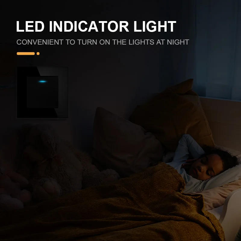 Description Picture 5 of itemNYWP Luxury Crystal Tempered Glass Panel 1 Gang 2 Way Light Switch On / Off Wall Switch With LED Indicator 16A AC 250V