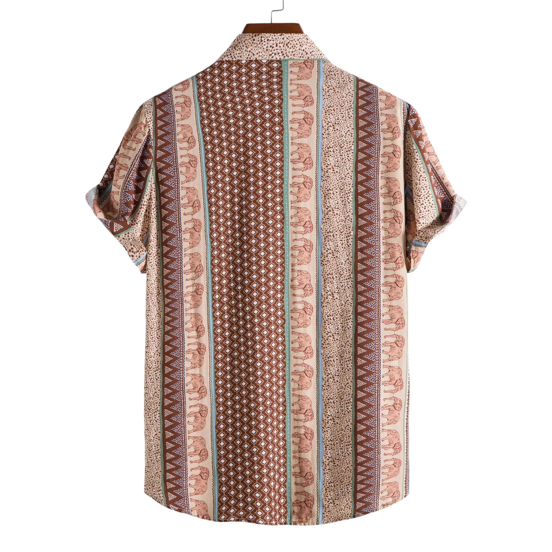 Description Picture 5 of itemHawaiian Casual Social Retro Shirt For Blouse Men Slim Vintage Stripe Short Sleeve Summer New Floral Print Beach Clothing Camisa